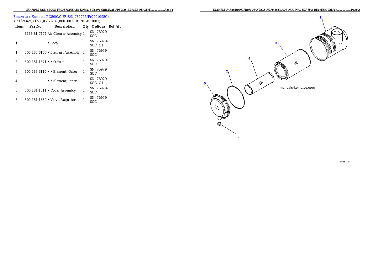 PC500LC-8R S/N 75979-UP Partsbook