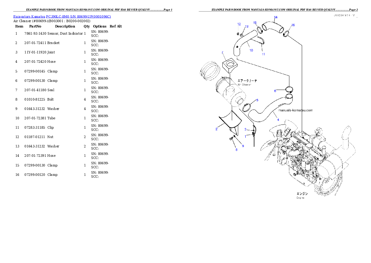 PC390LC-8M0 S/N 80699-UP Partsbook