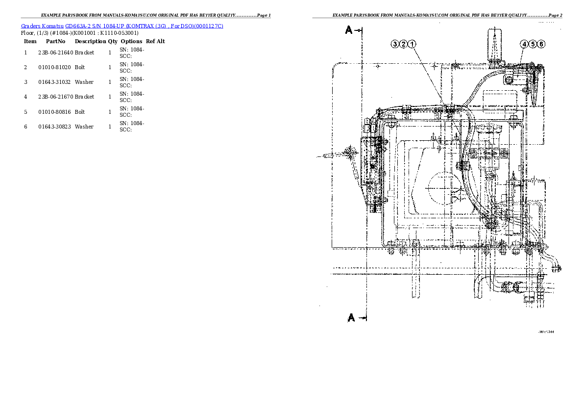 GD663A-2 S/N 1084-UP (KOMTRAX (3G) , For DSO) Partsbook