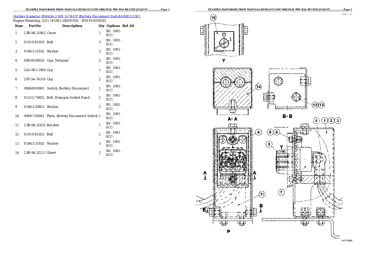 GD663A-2 S/N 1576-UP (Battery Disconnect Switch) Partsbook