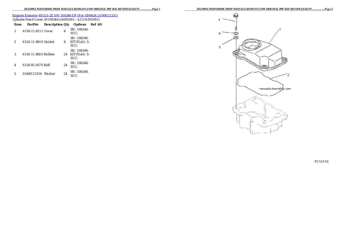 6D125-1Z S/N 108346-UP (For GD663A-2) Partsbook