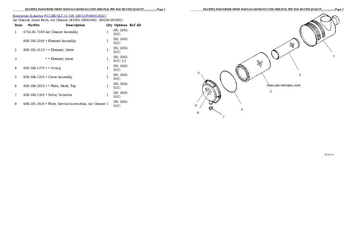 PC238USLC-11 S/N 5001-UP Partsbook