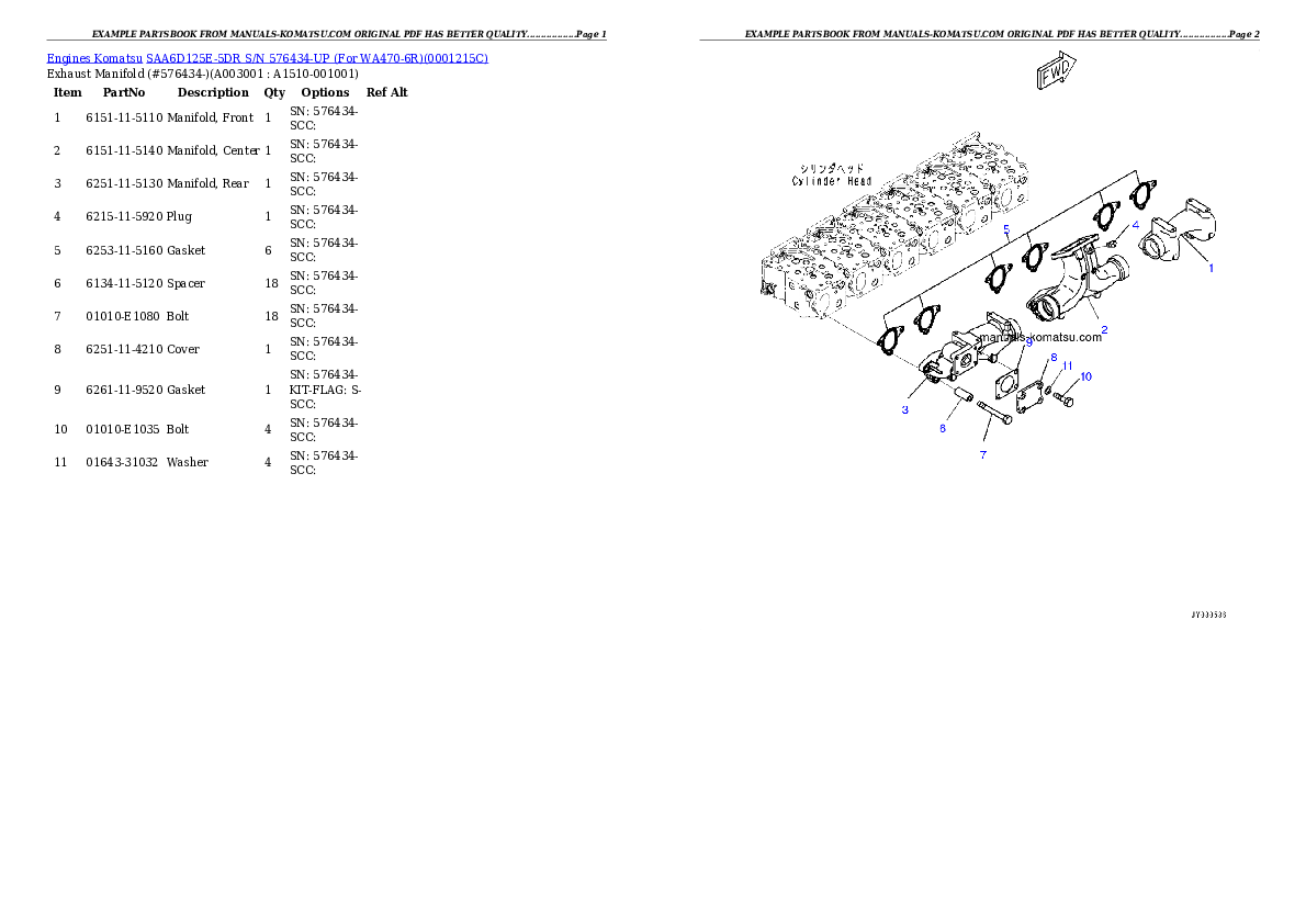 SAA6D125E-5DR S/N 576434-UP (For WA470-6R) Partsbook