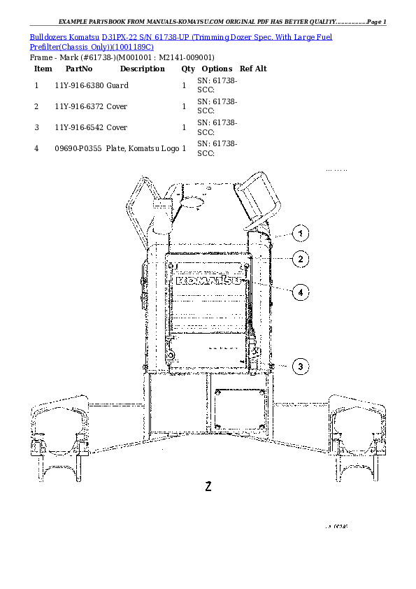 D31PX-22 S/N 61738-UP (Trimming Dozer Spec. With Large Fuel Prefilter(Chassis Only)) Partsbook