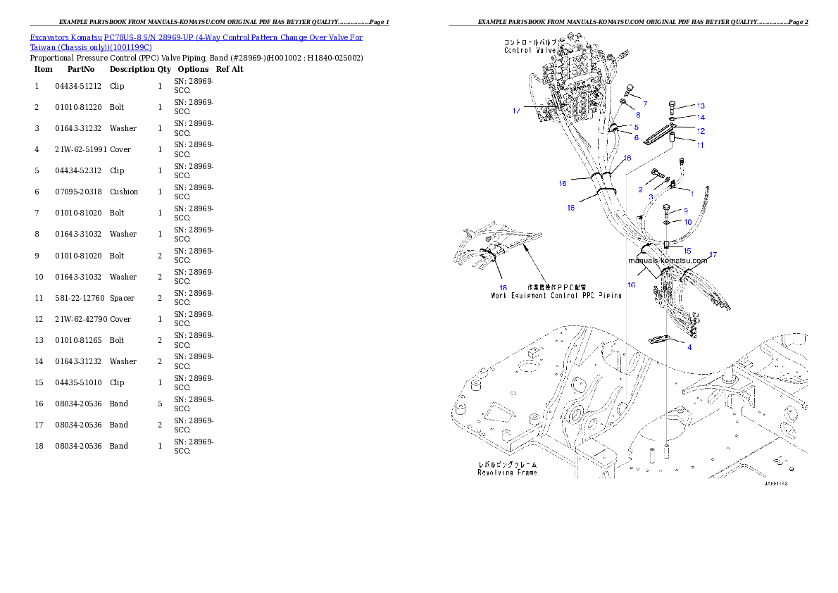 PC78US-8 S/N 28969-UP (4-Way Control Pattern Change Over Valve For Taiwan (Chassis only)) Partsbook