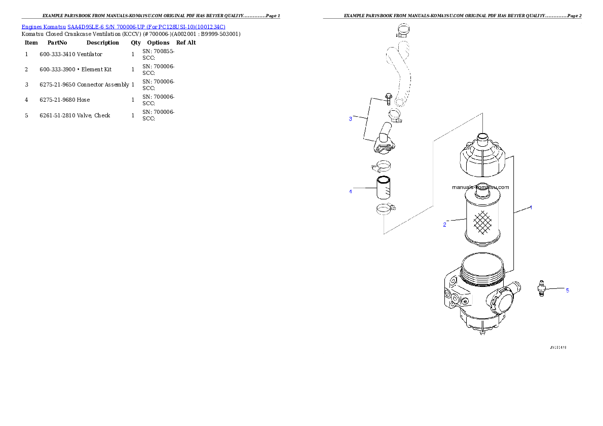 SAA4D95LE-6 S/N 700006-UP (For PC128USI-10) Partsbook