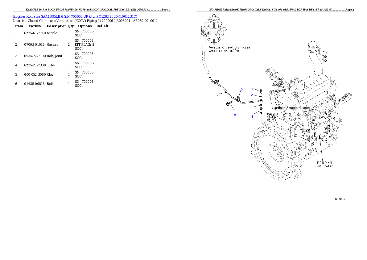 SAA4D95LE-6 S/N 700006-UP (For PC128USI-10) Partsbook