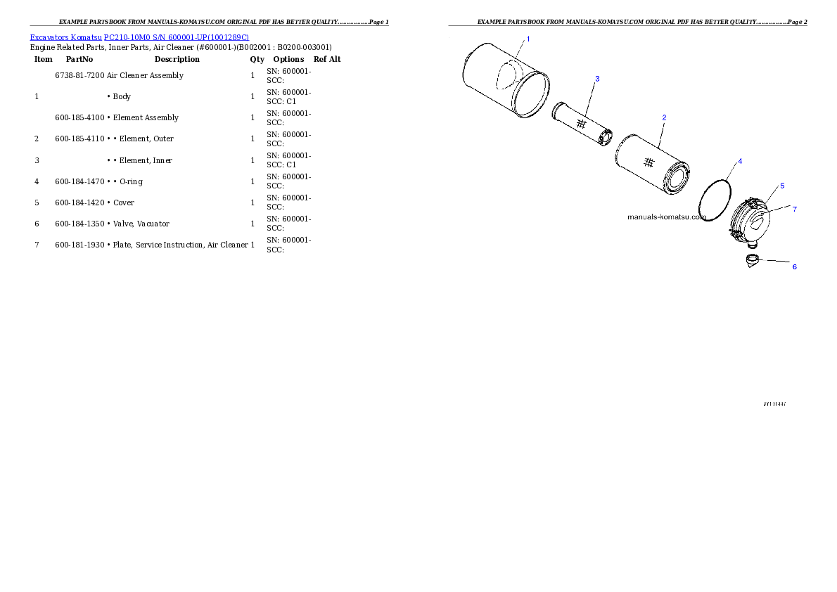 PC210-10M0 S/N 600001-UP Partsbook