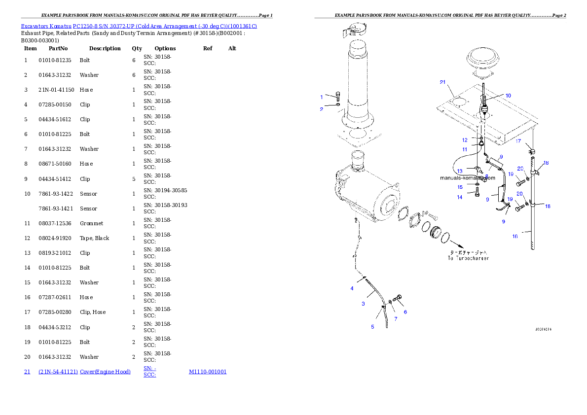 PC1250-8 S/N 30372-UP (Cold Area Arrangement (-30 deg C)) Partsbook