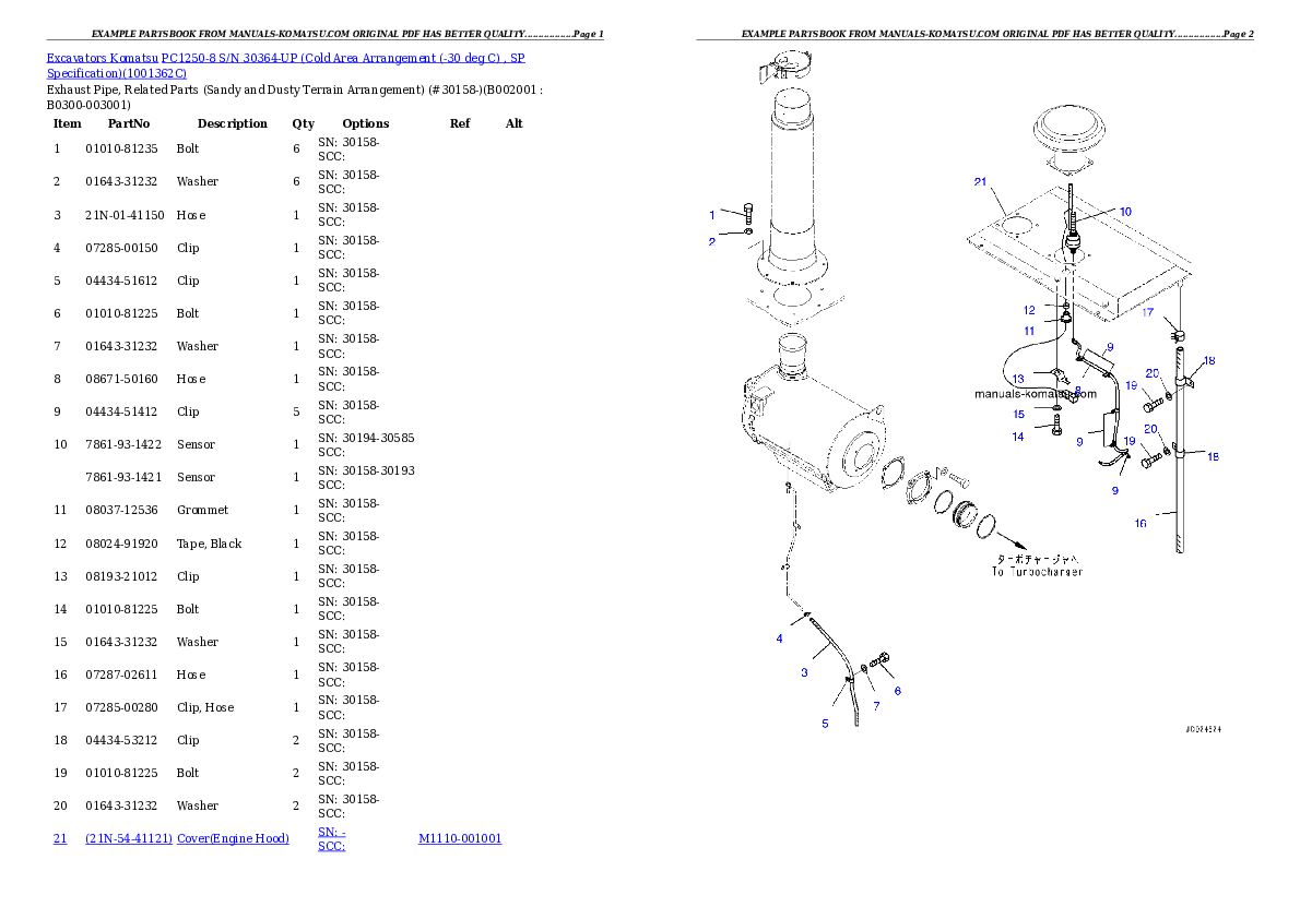 PC1250-8 S/N 30364-UP (Cold Area Arrangement (-30 deg C) , SP Specification) Partsbook