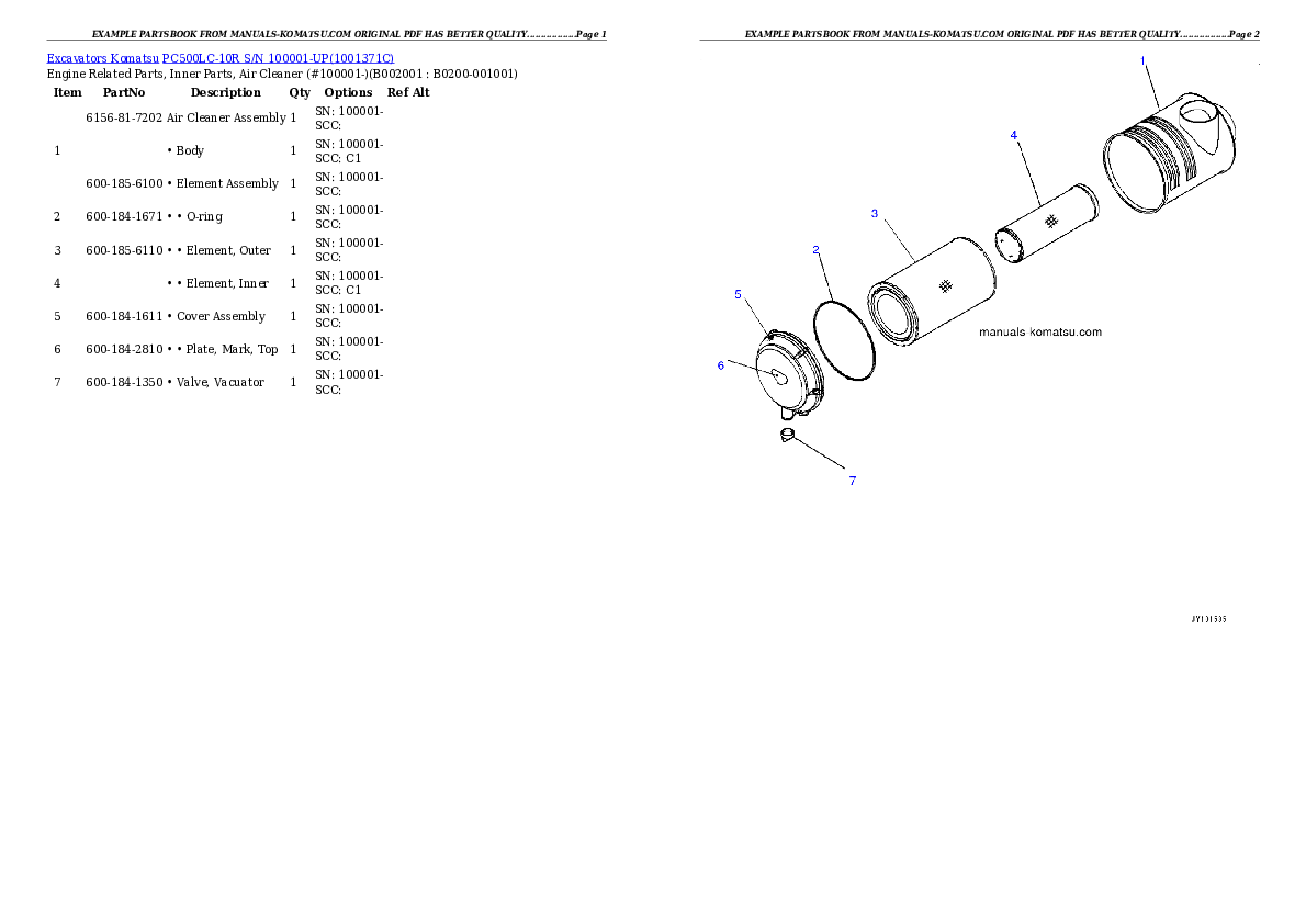 PC500LC-10R S/N 100001-UP Partsbook