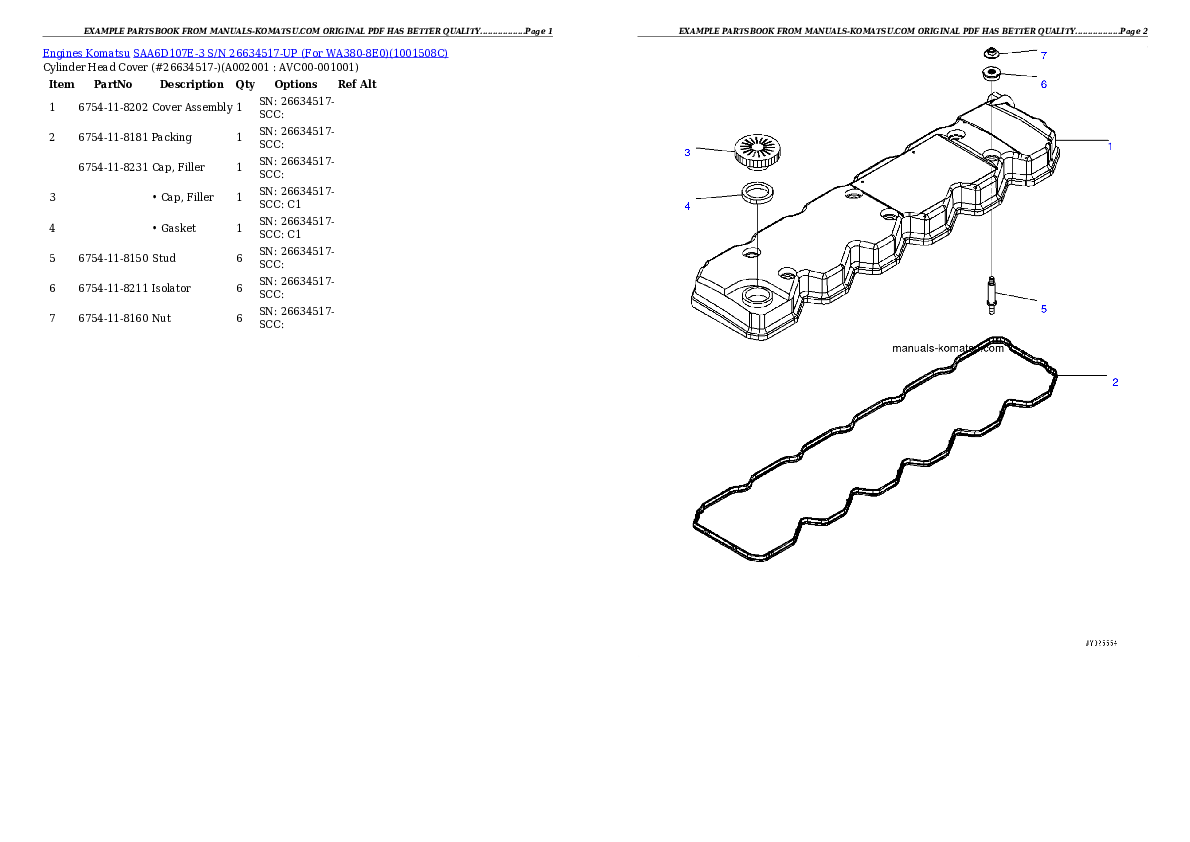 SAA6D107E-3 S/N 26634517-UP (For WA380-8E0) Partsbook