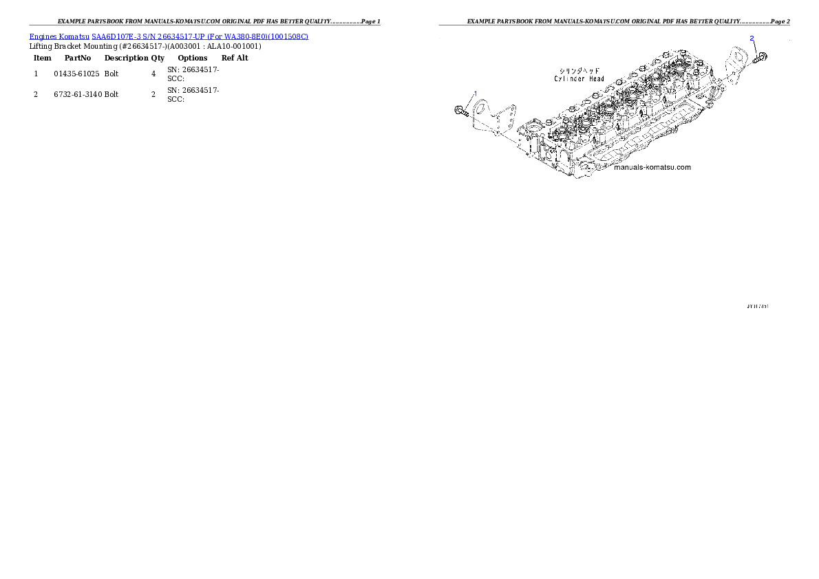 SAA6D107E-3 S/N 26634517-UP (For WA380-8E0) Partsbook