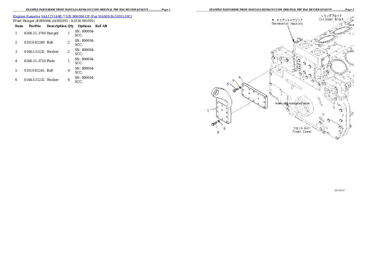 SAA12V140E-7 S/N 800004-UP (For WA900-8) Partsbook