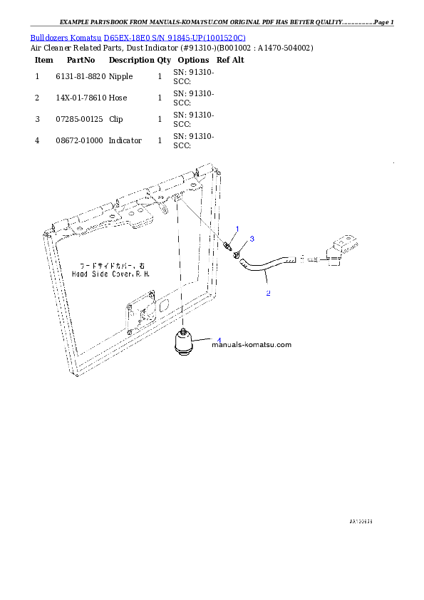 D65EX-18E0 S/N 91845-UP Partsbook