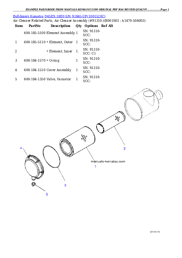 D65EX-18E0 S/N 91845-UP Partsbook