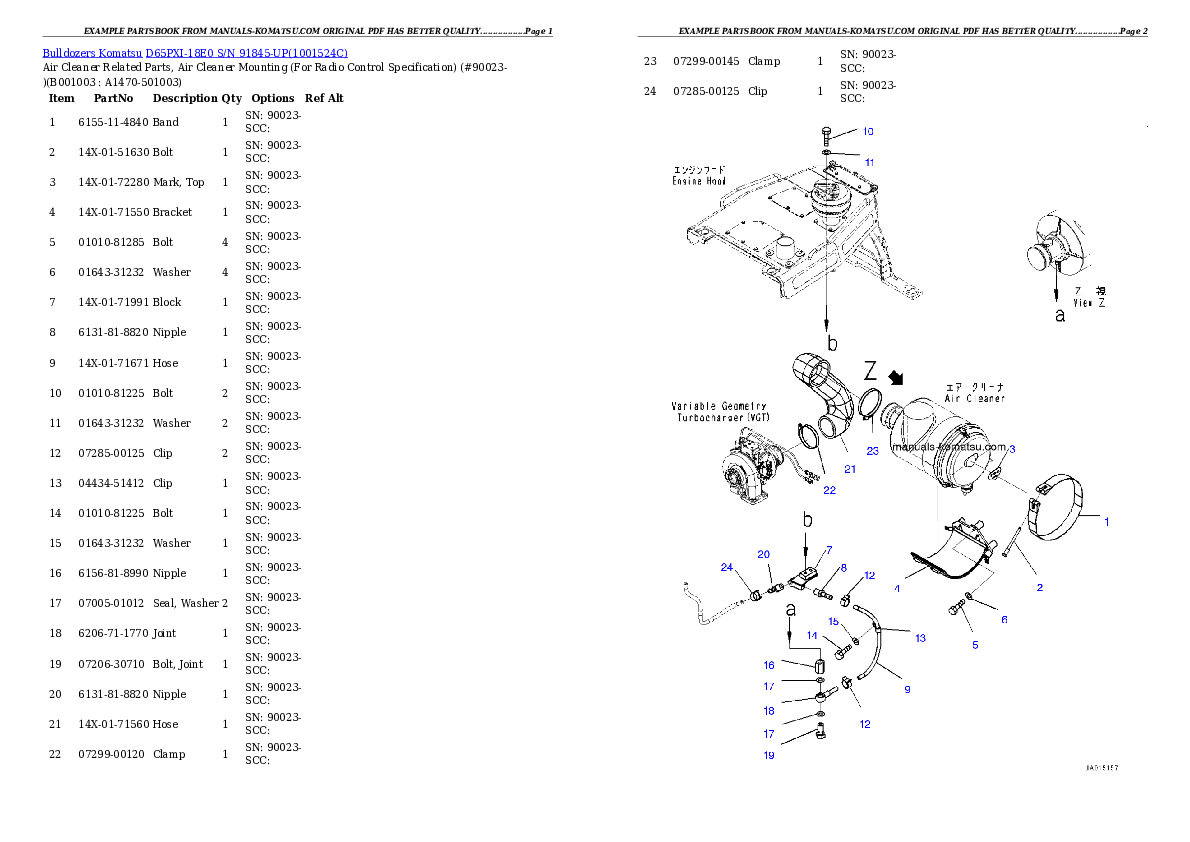 D65PXI-18E0 S/N 91845-UP Partsbook