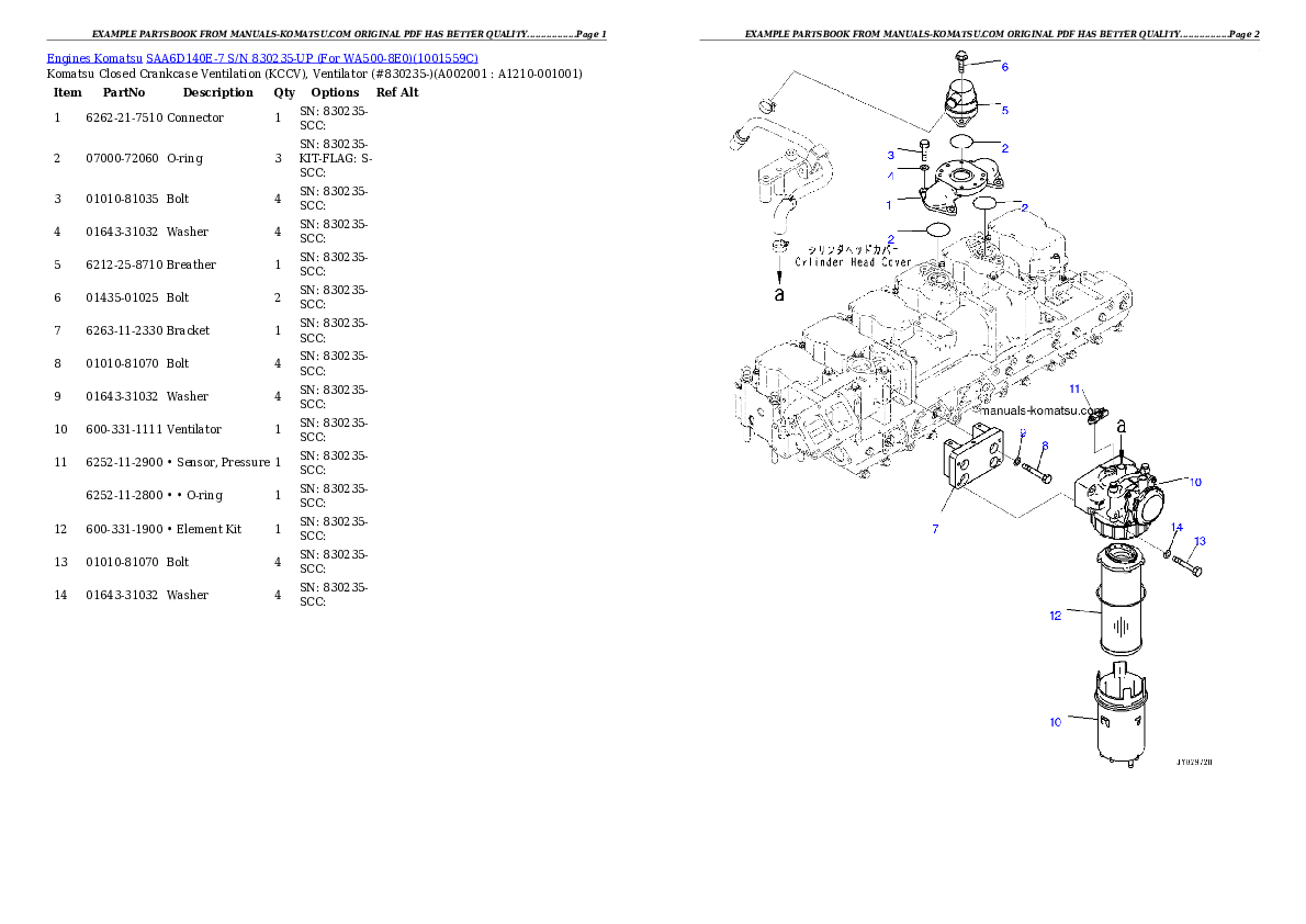 SAA6D140E-7 S/N 830235-UP (For WA500-8E0) Partsbook