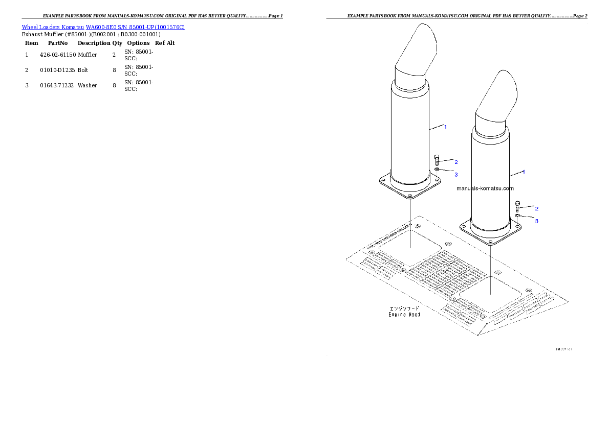 WA600-8E0 S/N 85001-UP Partsbook