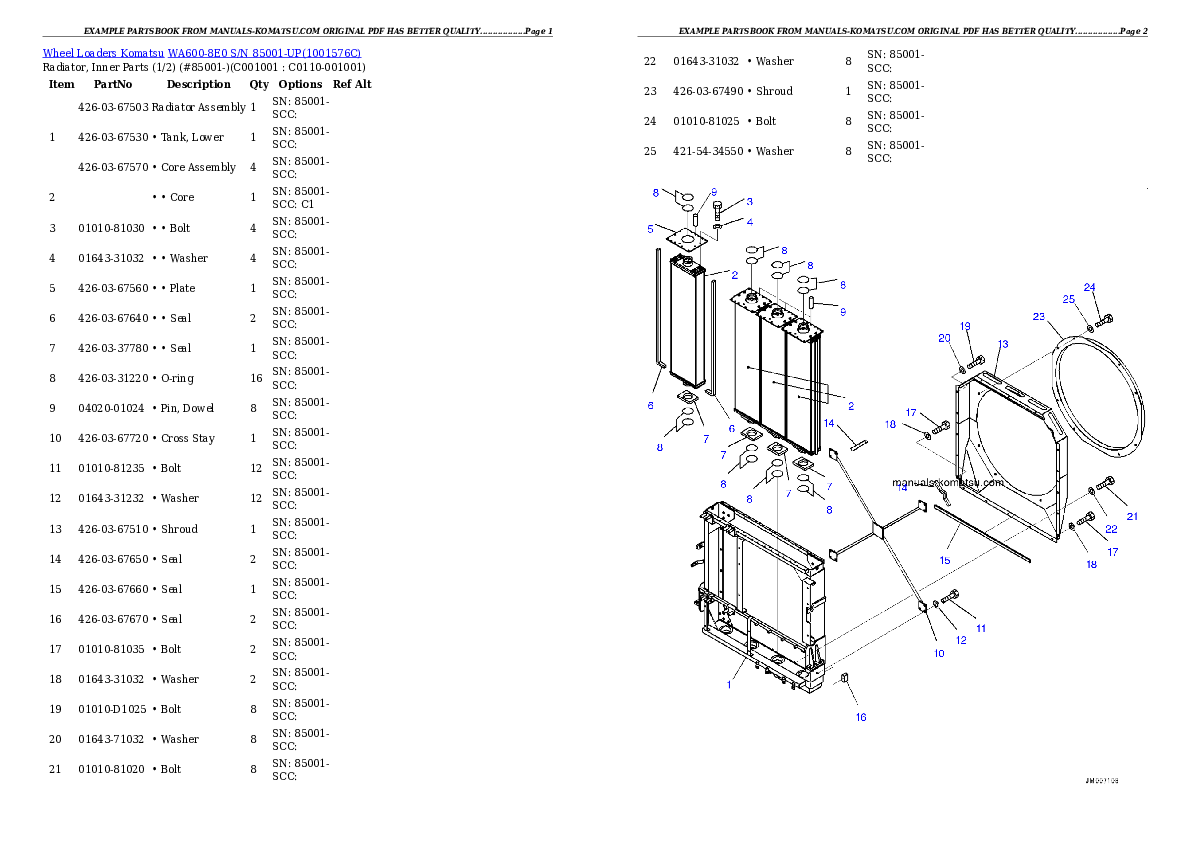 WA600-8E0 S/N 85001-UP Partsbook