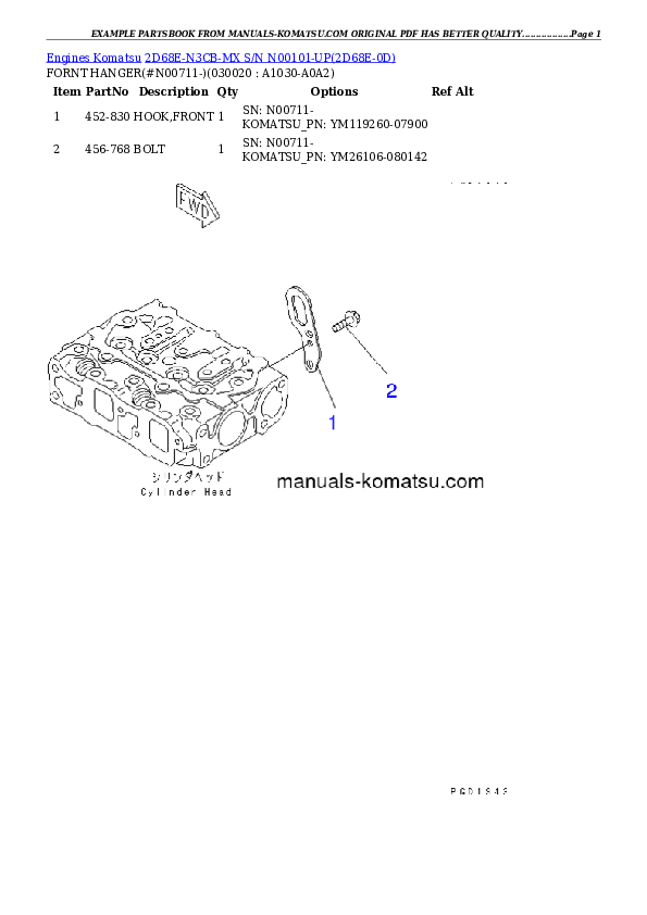 2D68E-N3CB-MX S/N N00101-UP Partsbook