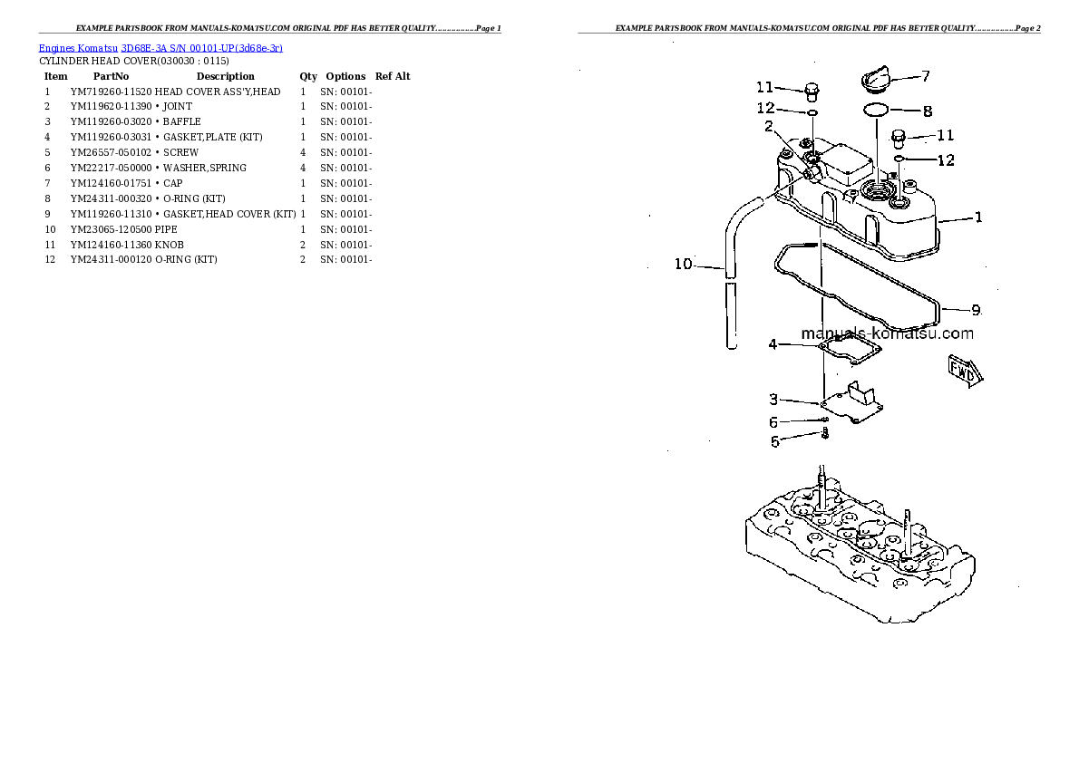3D68E-3A S/N 00101-UP Partsbook