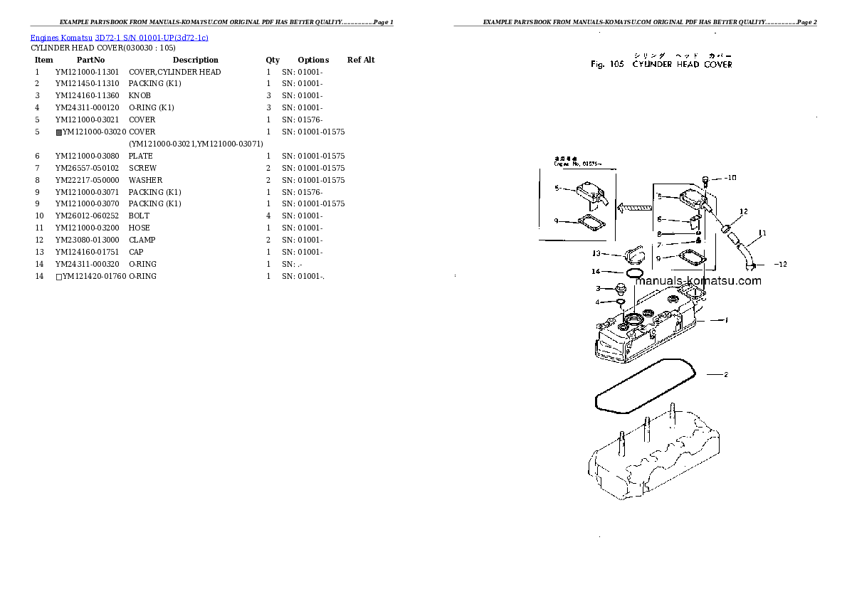 3D72-1 S/N 01001-UP Partsbook