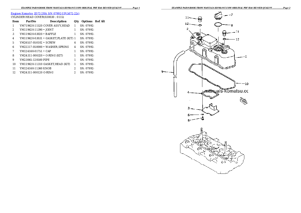 3D72-2HA S/N 07992-UP Partsbook
