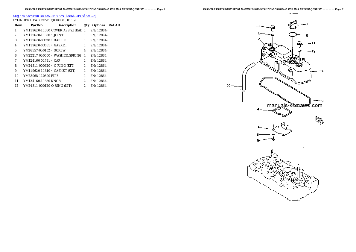 3D72N-2BB S/N 12864-UP Partsbook