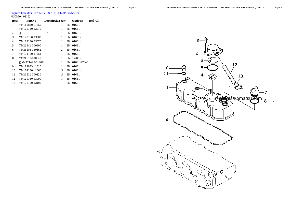 3D75N-1YC S/N 01661-UP Partsbook