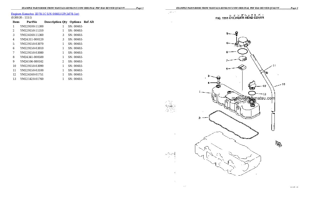 3D78-1C S/N 00603-UP Partsbook