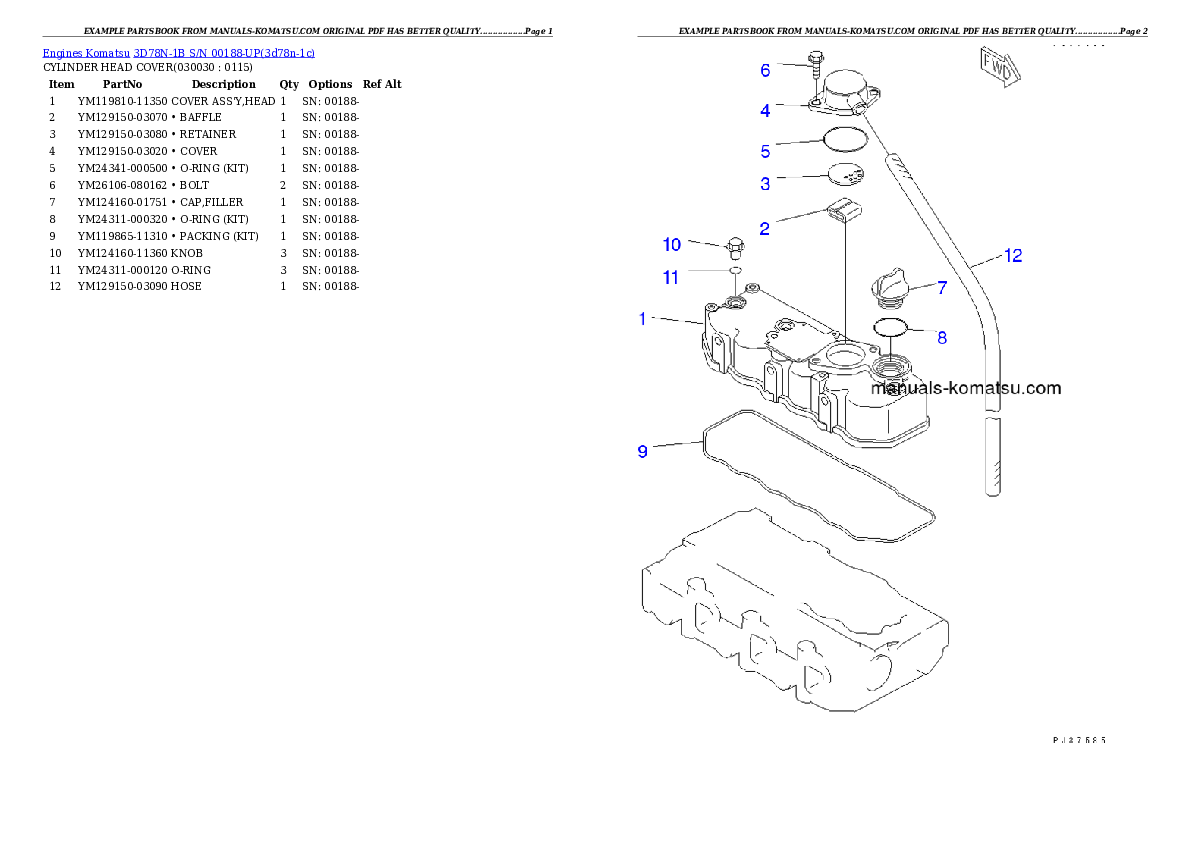 3D78N-1B S/N 00188-UP Partsbook
