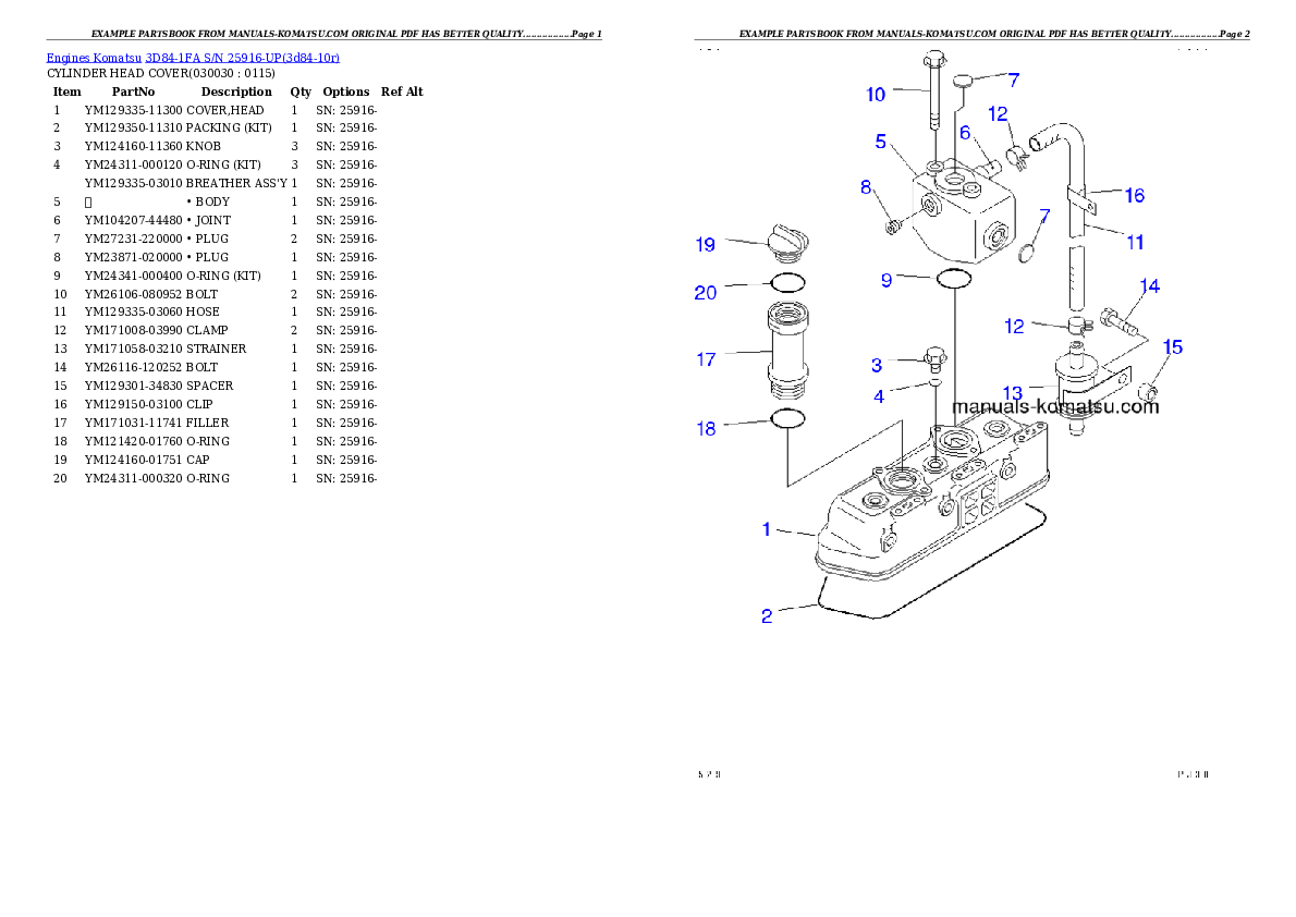3D84-1FA S/N 25916-UP Partsbook