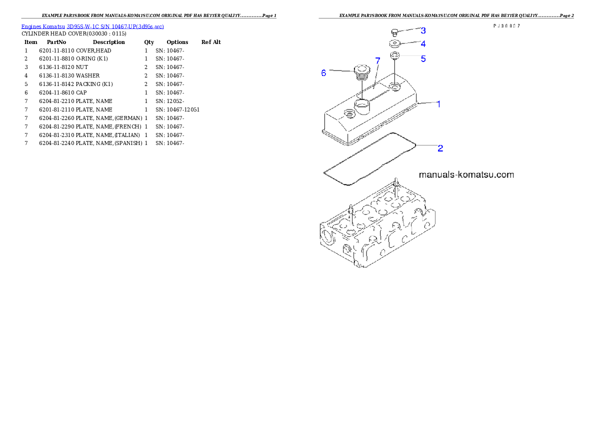 3D95S-W-1C S/N 10467-UP Partsbook