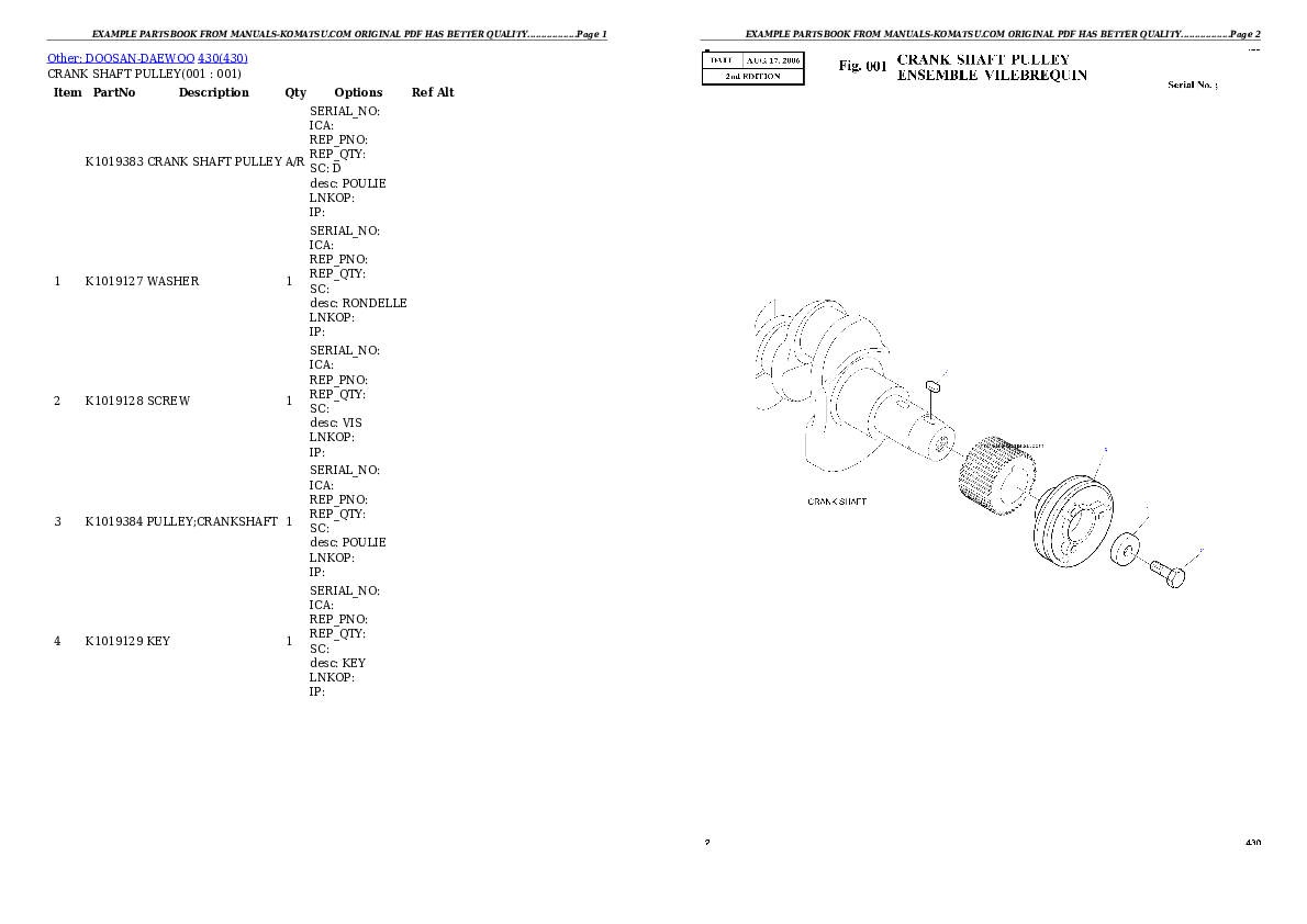 WA430-6 S/N 65562-UP (FOR KAL (Chassis only)) Partsbook