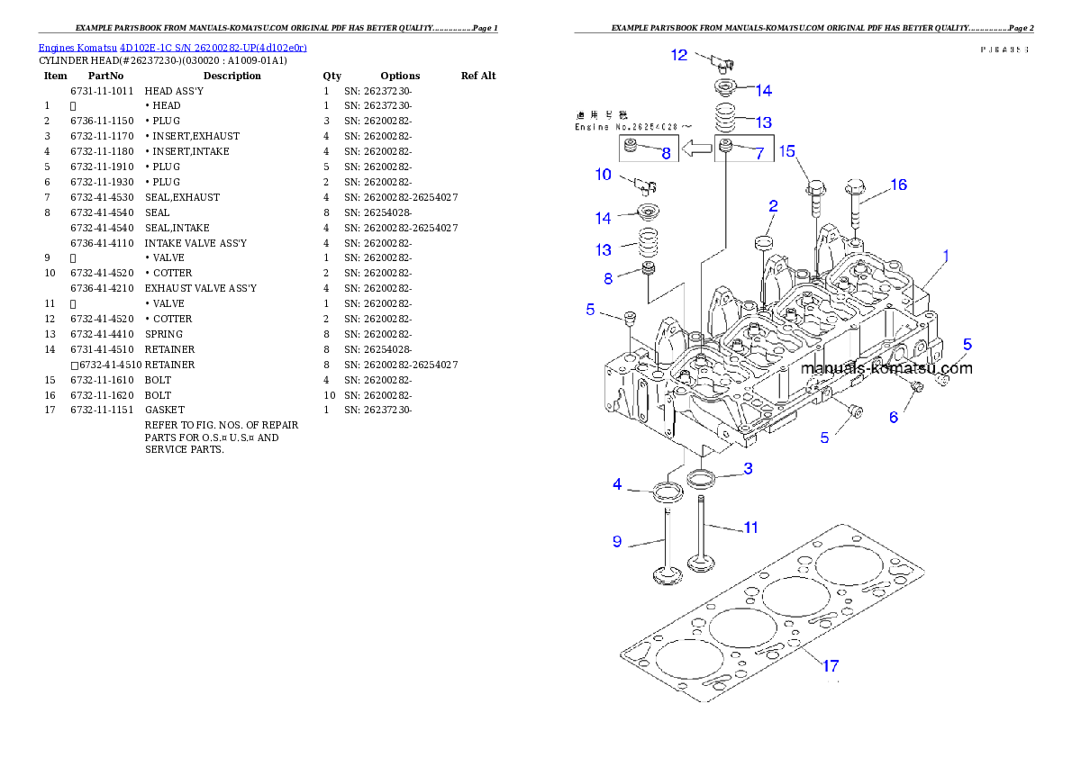 4D102E-1C S/N 26200282-UP Partsbook