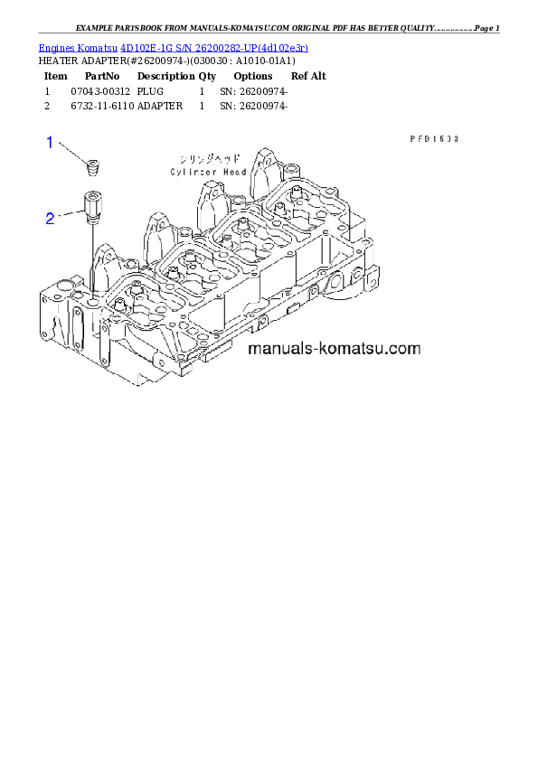 4D102E-1G S/N 26200282-UP Partsbook