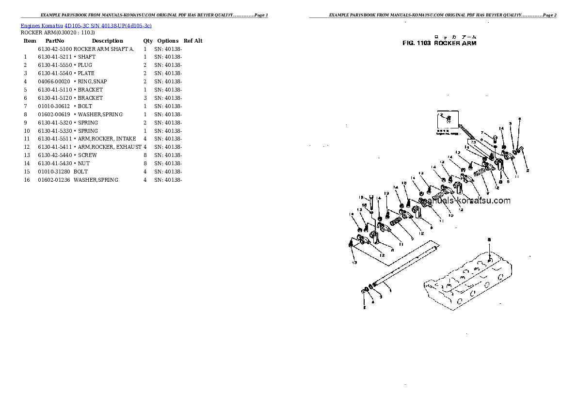 4D105-3C S/N 40138-UP Partsbook