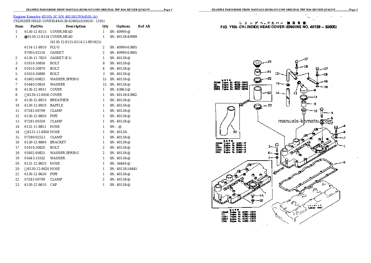 4D105-3C S/N 40138-UP Partsbook