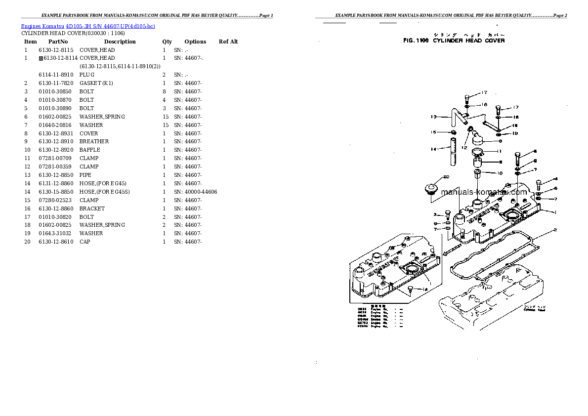 4D105-3H S/N 44607-UP Partsbook