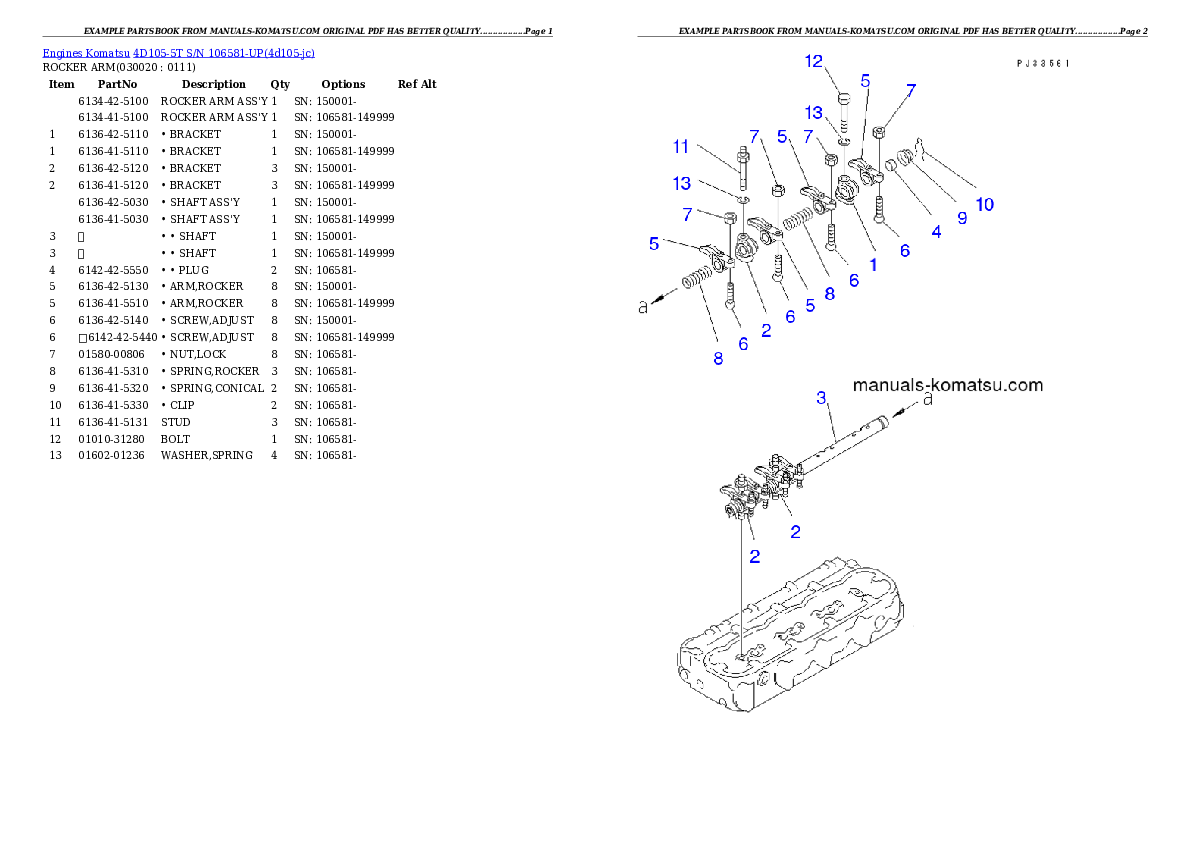 4D105-5T S/N 106581-UP Partsbook