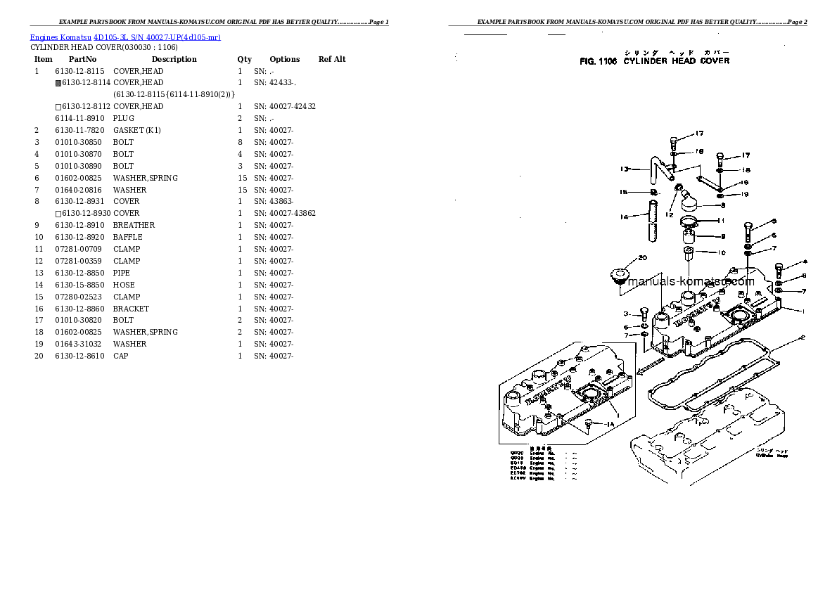 4D105-3L S/N 40027-UP Partsbook