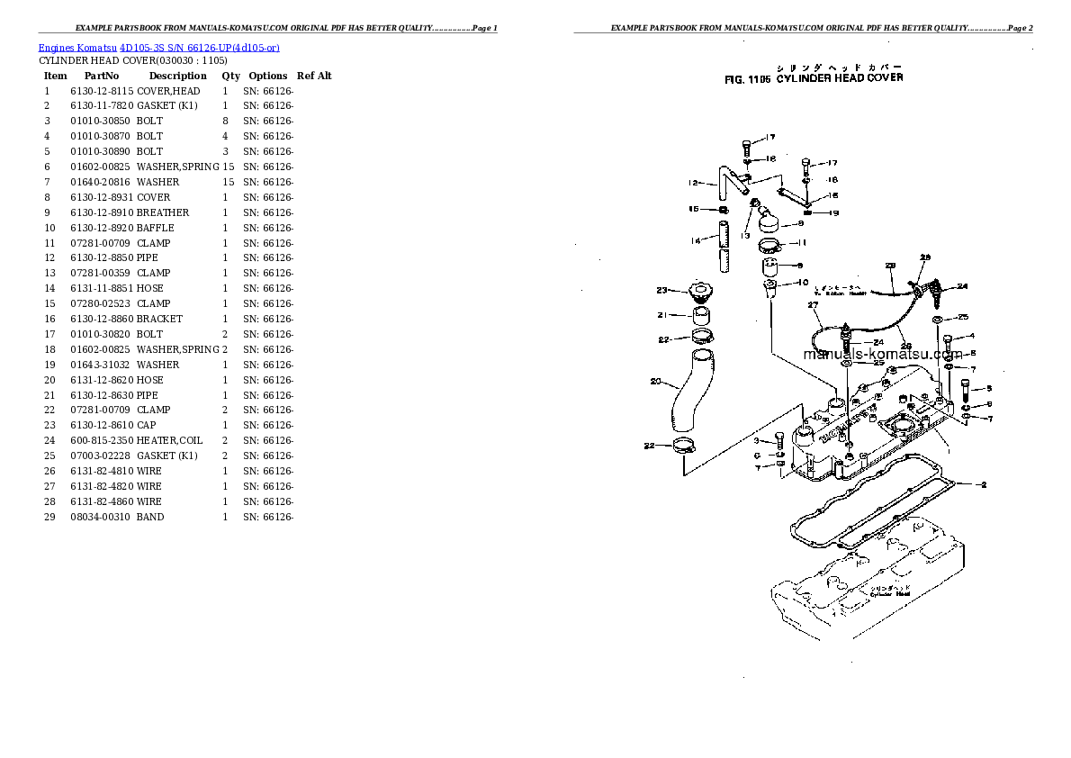 4D105-3S S/N 66126-UP Partsbook