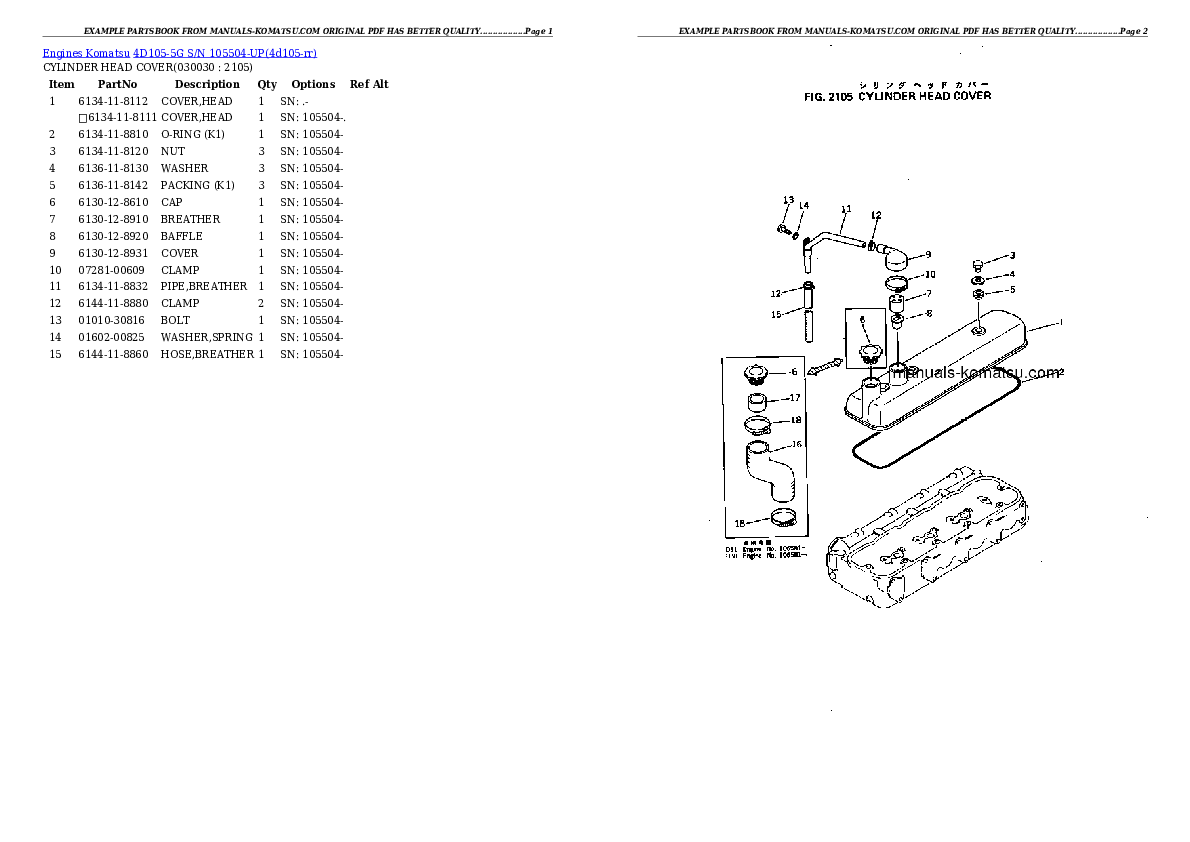 4D105-5G S/N 105504-UP Partsbook