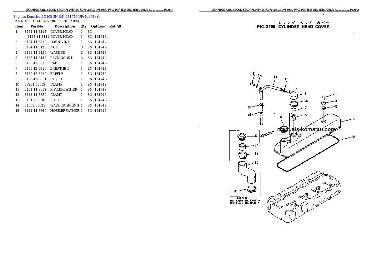 4D105-5N S/N 151749-UP Partsbook