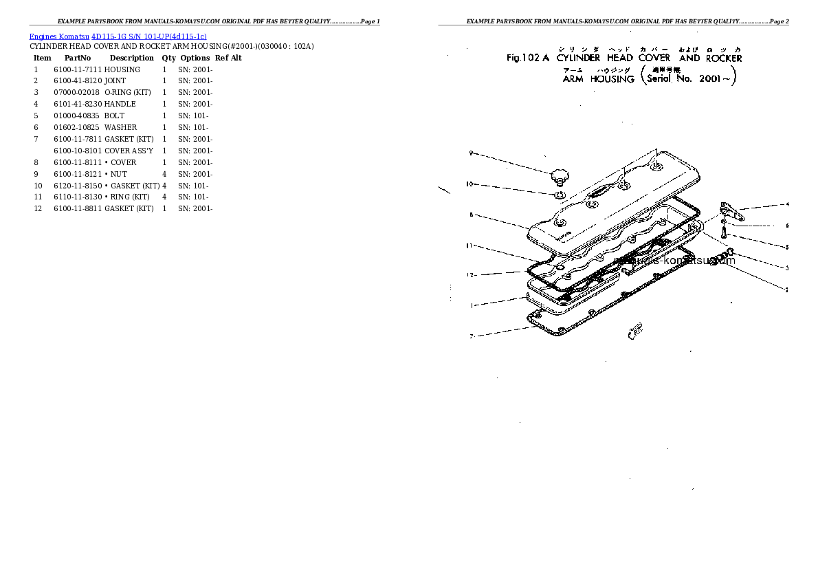 4D115-1G S/N 101-UP Partsbook