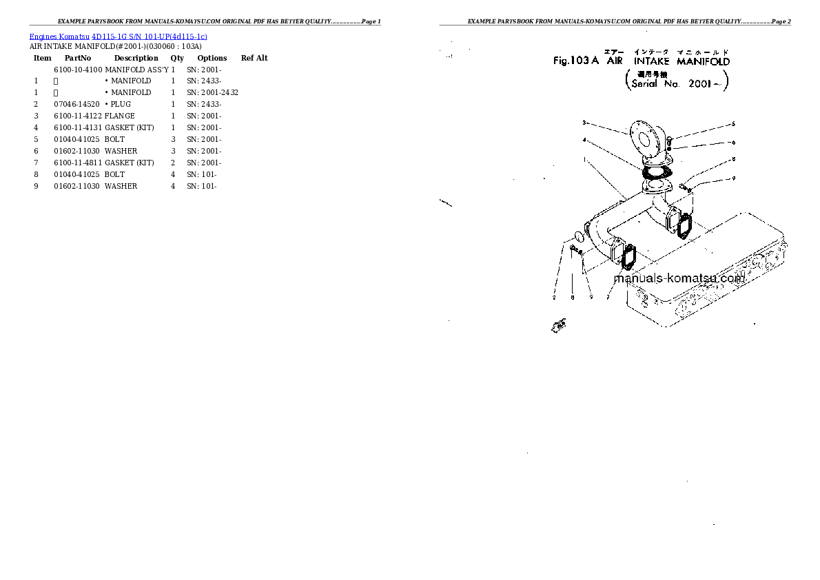 4D115-1G S/N 101-UP Partsbook