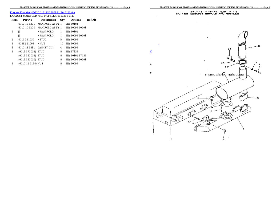 4D120-11E S/N 50099-UP Partsbook
