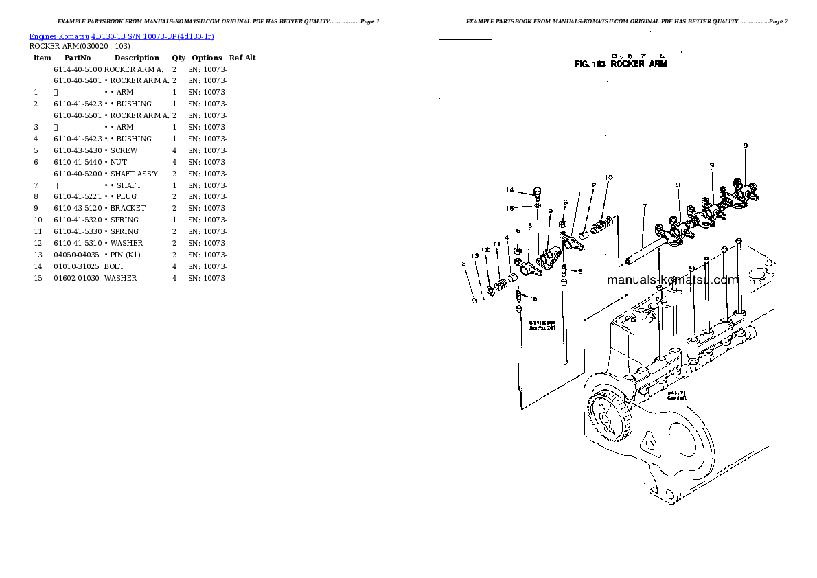 4D130-1B S/N 10073-UP Partsbook