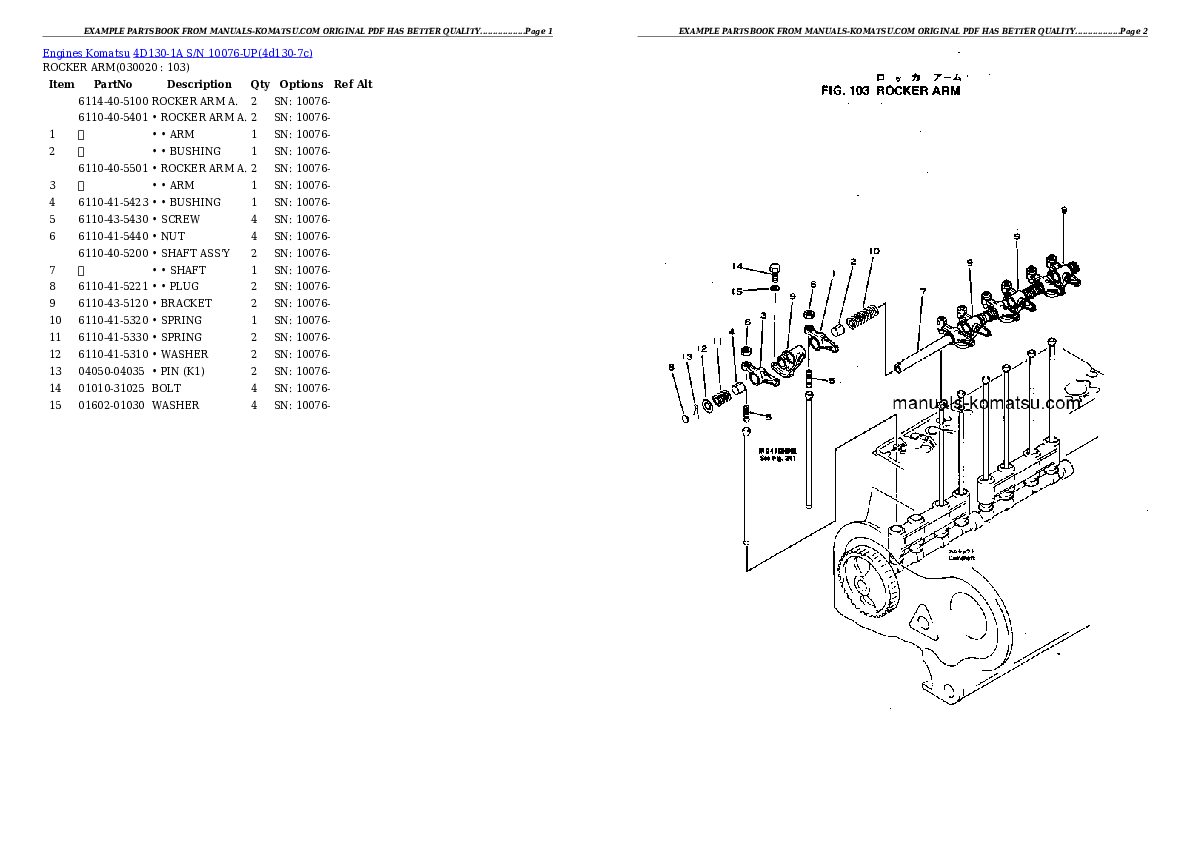 4D130-1A S/N 10076-UP Partsbook